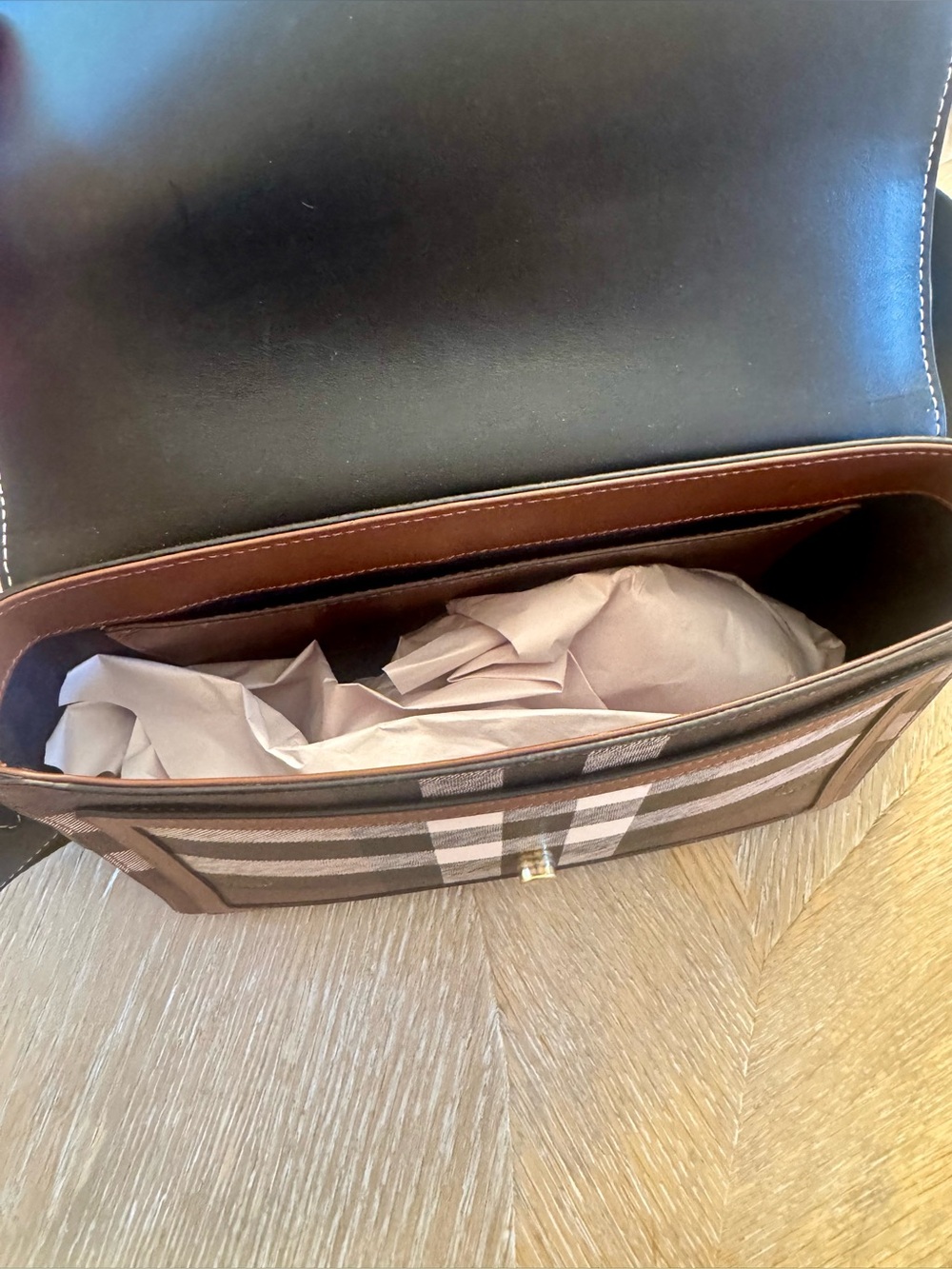 Burberry Note Giant Check E-Canvas Crossbody Bag - Picture 12 of 14